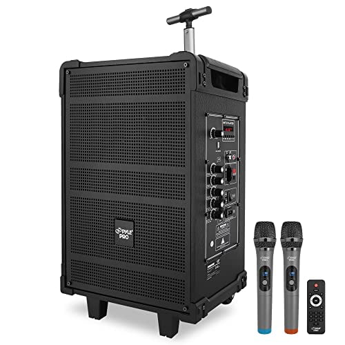 Pyle Sistema de altavoces Bluetooth inalámbrico portátil de 10 pulgadas - Batería recargable incorporada, micrófono inalámbrico, USB/Micro SD/FM - Radio FM de 600 vatios con pantalla LED digital, PWMA