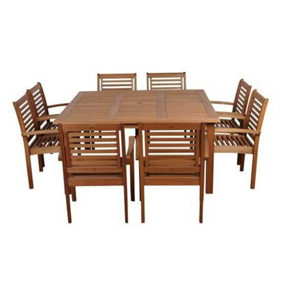 Outdoor Dining Set 9 Piece Square Table Patio Furniture Eucalyptus Wood
