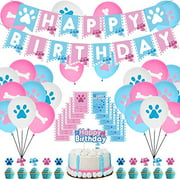 Blues Clues Birthday Party Supplies, Blue's Clues Cartoon Dogs Happy Birthday Banner, Balloons, Cake Toppers and Invitation Card, Glitter Blue and Pink Puppy Theme for Kids Birthday Decorations