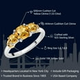 thumbnail image 2 of Gem Stone King 925 Sterling Silver and 10K Yellow Gold Yellow Citrine 3 Stone Engagement Ring for Women (1.53 Cttw, Cushion Cut 6MM and 4MM, Available in Size 5, 6, 7, 8, 9), 2 of 5