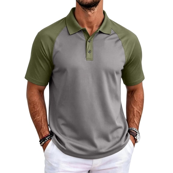 Fabrcox Men's Polo Shirts Short Sleeve Raglan Collared Mens Golf Shirts Color Block Regular Fit Casual Sports Mens Athletic Shirts Green XXXL