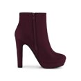 thumbnail image 3 of BLISSFUL STEP Women's Round Toe Side Zipper Block High Heel Ankle Boots Burgundy 10, 3 of 8