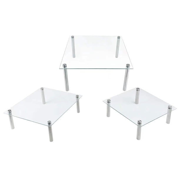 Juego de 3 soportes cuadrados de vidrio templado para tartas de 8 10 13 pulgadas, plato de exhibición para mesa de postre