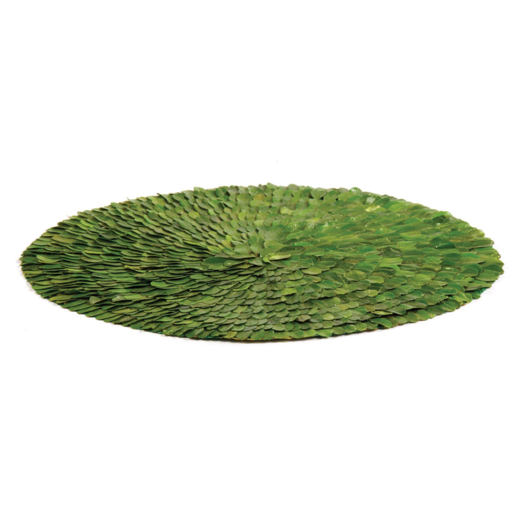 16" Green Contemporary Artificial Boxwood Round Placemat
