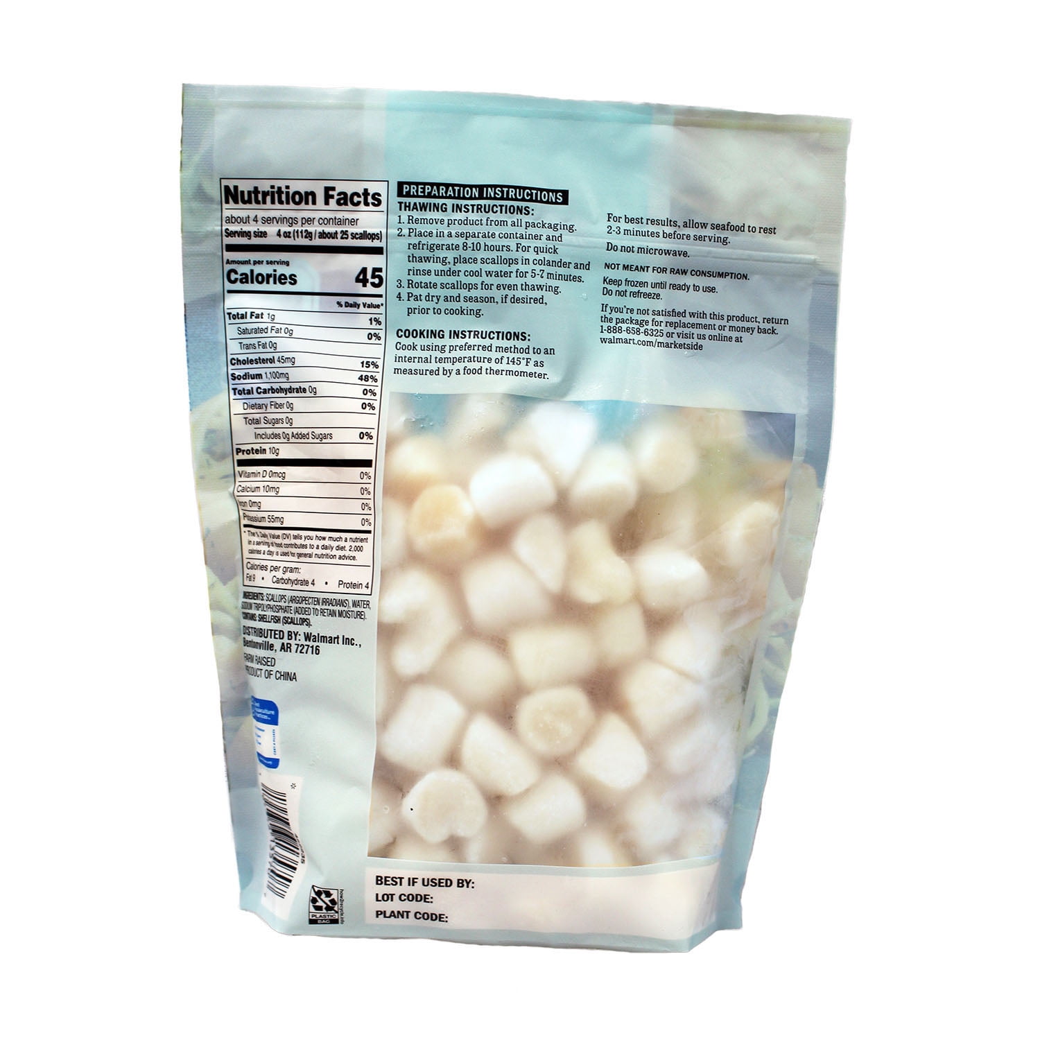 Marketside Frozen Raw Bay Scallops, 1 lb Bag