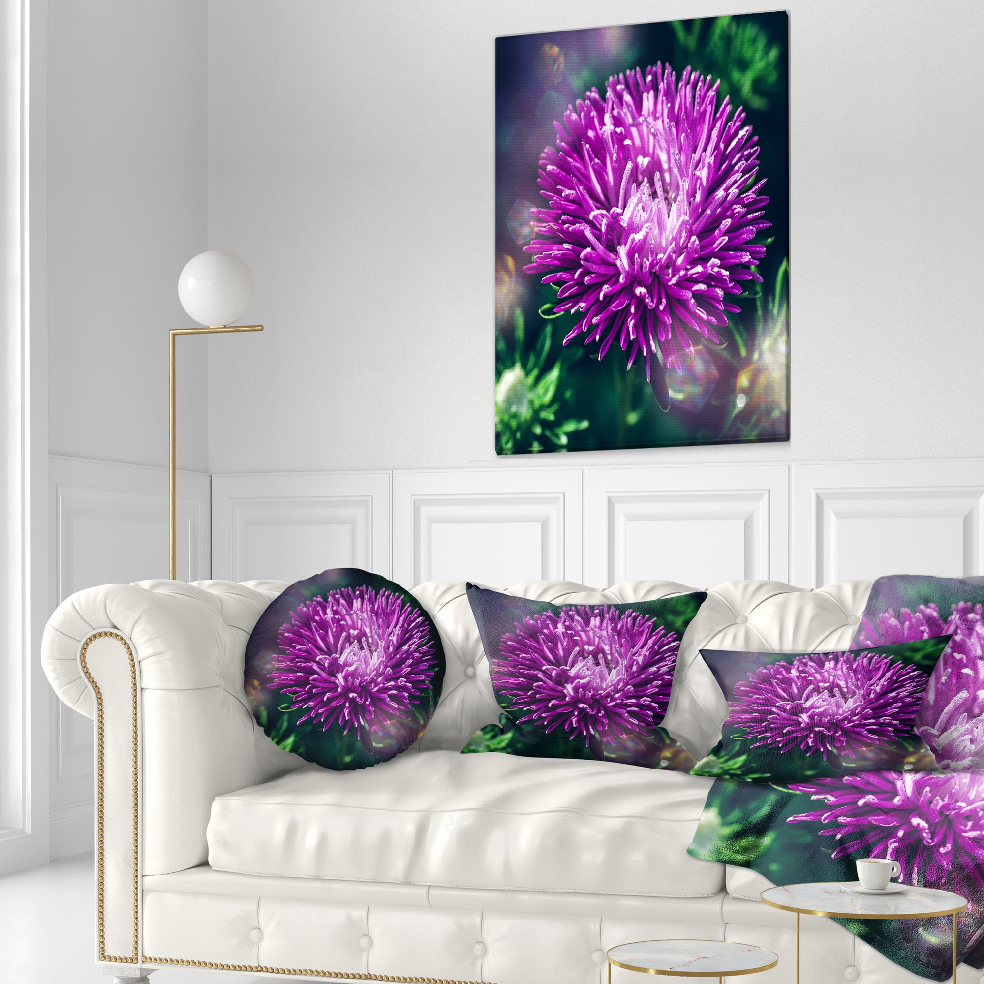 Designart Chrysanthemum Flower with Bokeh - Flowers Throw Pillowwork - 12x20
