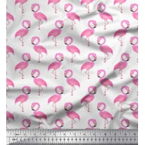Soimoi White Heavy Canvas Fabric Flamingo Bird Print Sewing Fabric Yard 58 Inch Wide