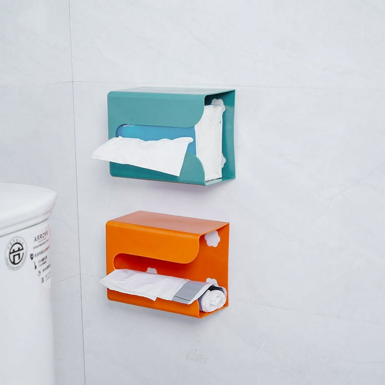 1pc-Kitchen seamless stickers paper box wall wall-mounted paper towel rack  simple plastic multi-function toilet tissue box