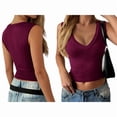 thumbnail image 2 of Women'S Deep V Neck Cropped Tank Tops Summer Slim Fitted Top Basic Sleeveless Shirt Rose Red S, 2 of 7