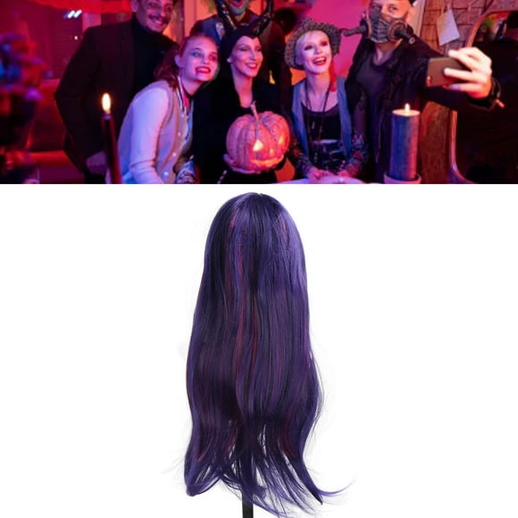 Straight Women Long Straight Blue Purple Highlight Color Hair Bangs Simulation False Hair For Cosplay