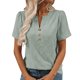 thumbnail image 1 of Camiseta con cuello en V y botones para mujer: camiseta informal y cómoda para casa o para salir, con estampado floral jacquard, mangas cortas y fácil de cuidar, 1 of 7