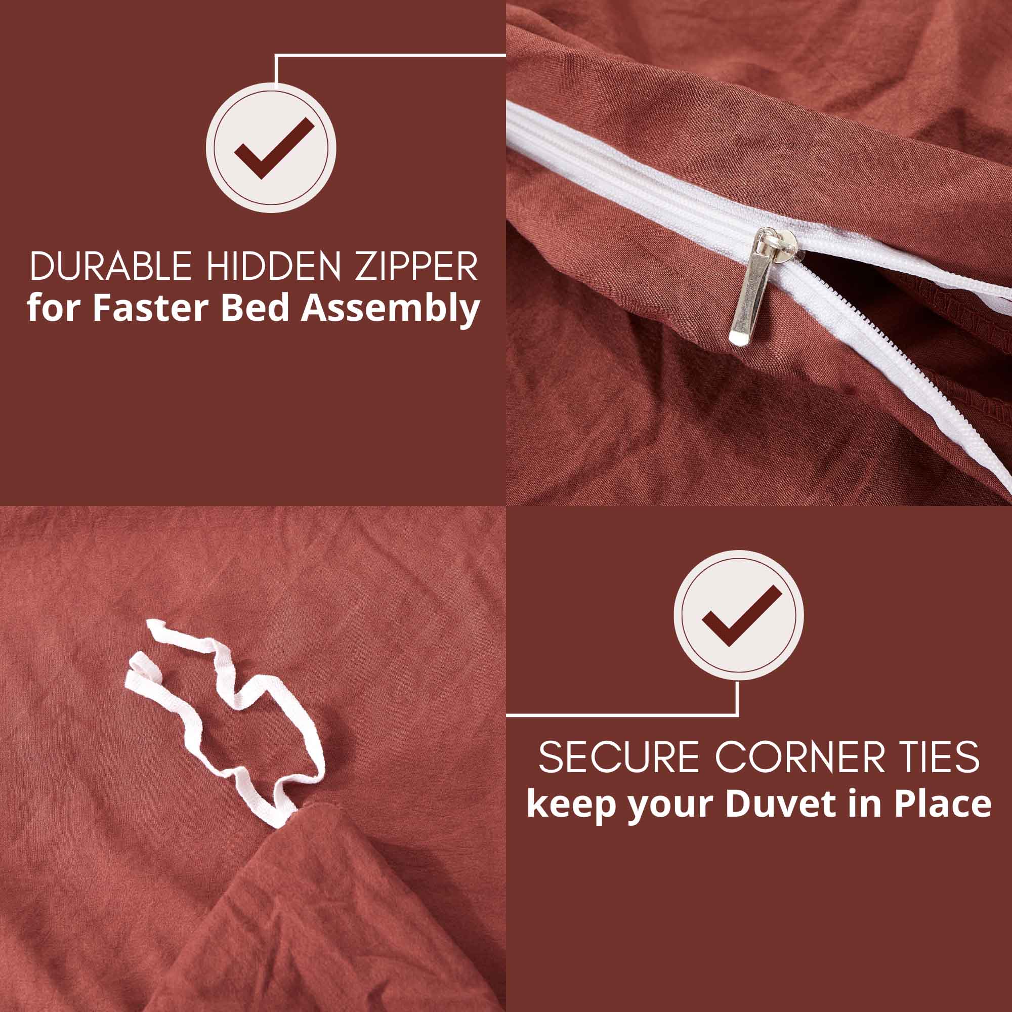 Alazuria Duvet Cover Set Soft Wrinkled Microfiber with zipper and 4 corner ties Brown Chocolate color Twin size ( 90" x 68" )