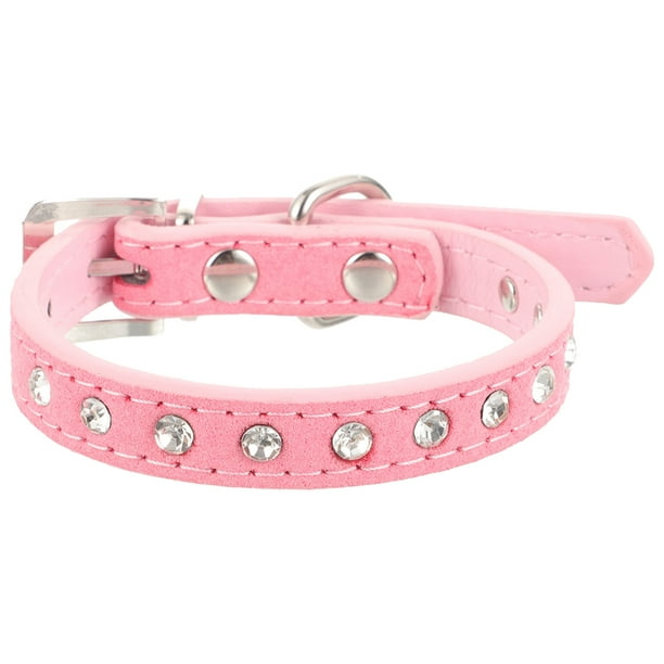KAKOWELY Collar ajustable para mascotas, cómodo collar para perros de cuero PU con diamantes de imitación.