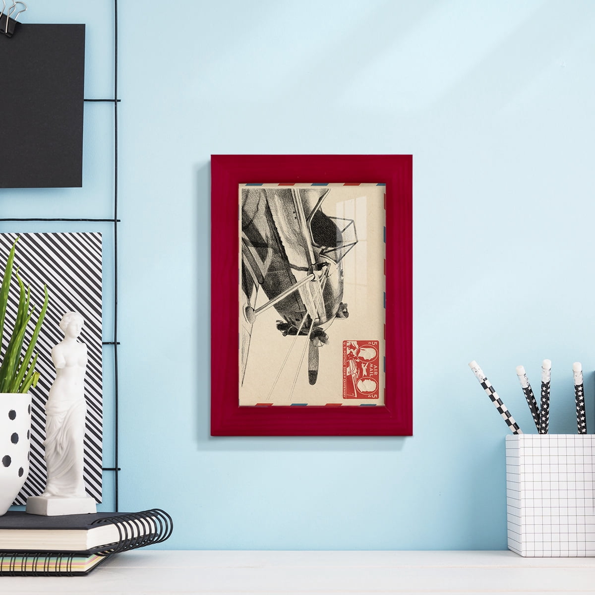 Vintage Airmail I -Framed Print w/glass-Cherry Red