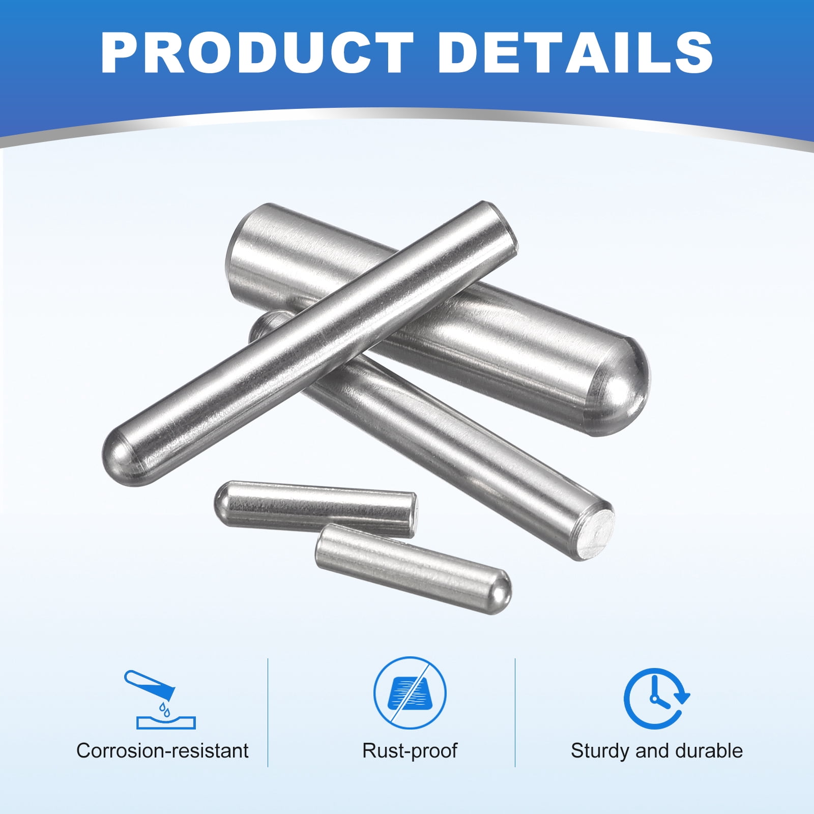 20Pack 6mm x 60mm Dowel Pins, 304 Stainless Steel Round Head Pin, Silver