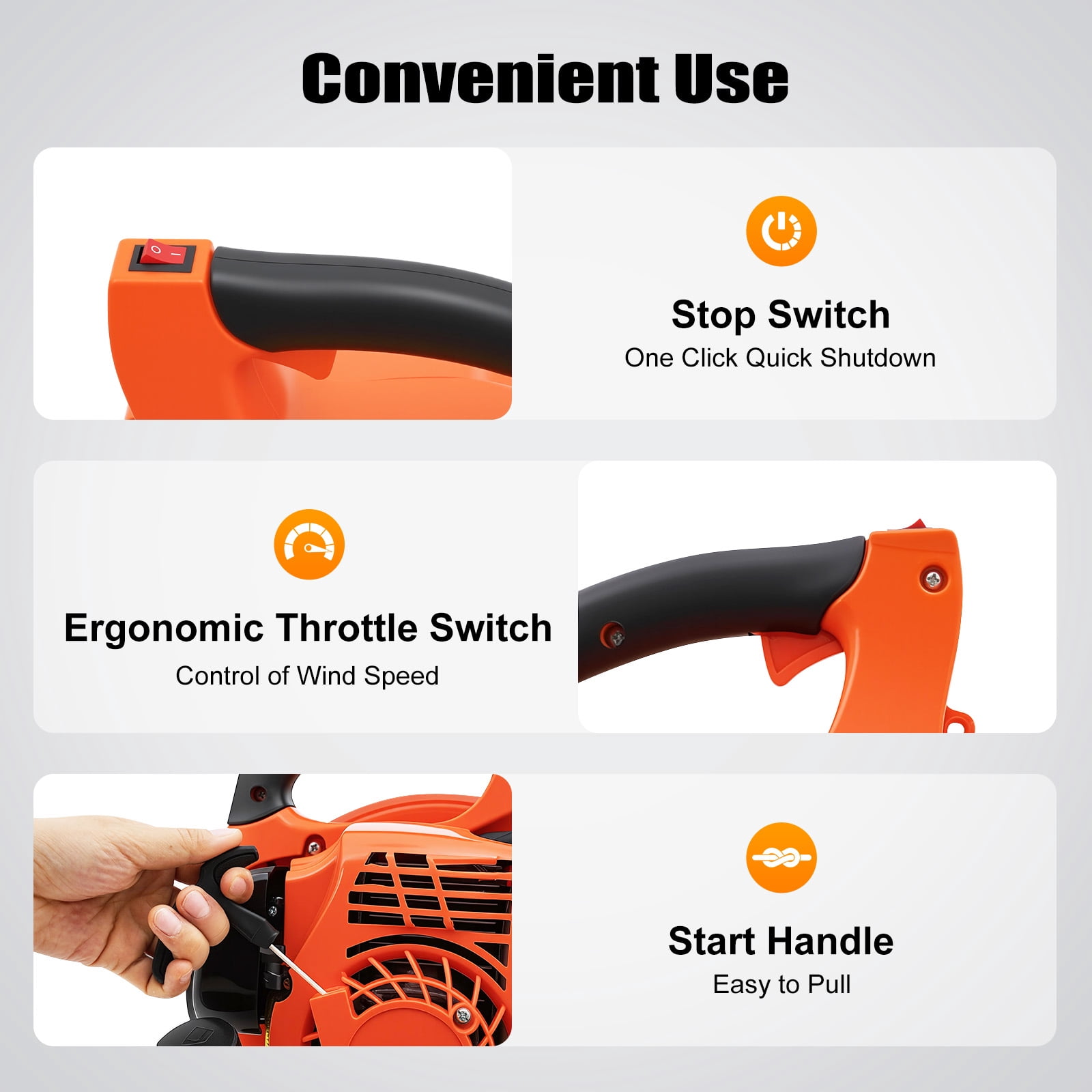 25.4cc Gasoline Powered Handheld Leaf Blower, 7,000 RPM, Cordless, Adjustable Speed, High Efficiency for Yard Cleanup, Durable Nylon and Plastic Construction