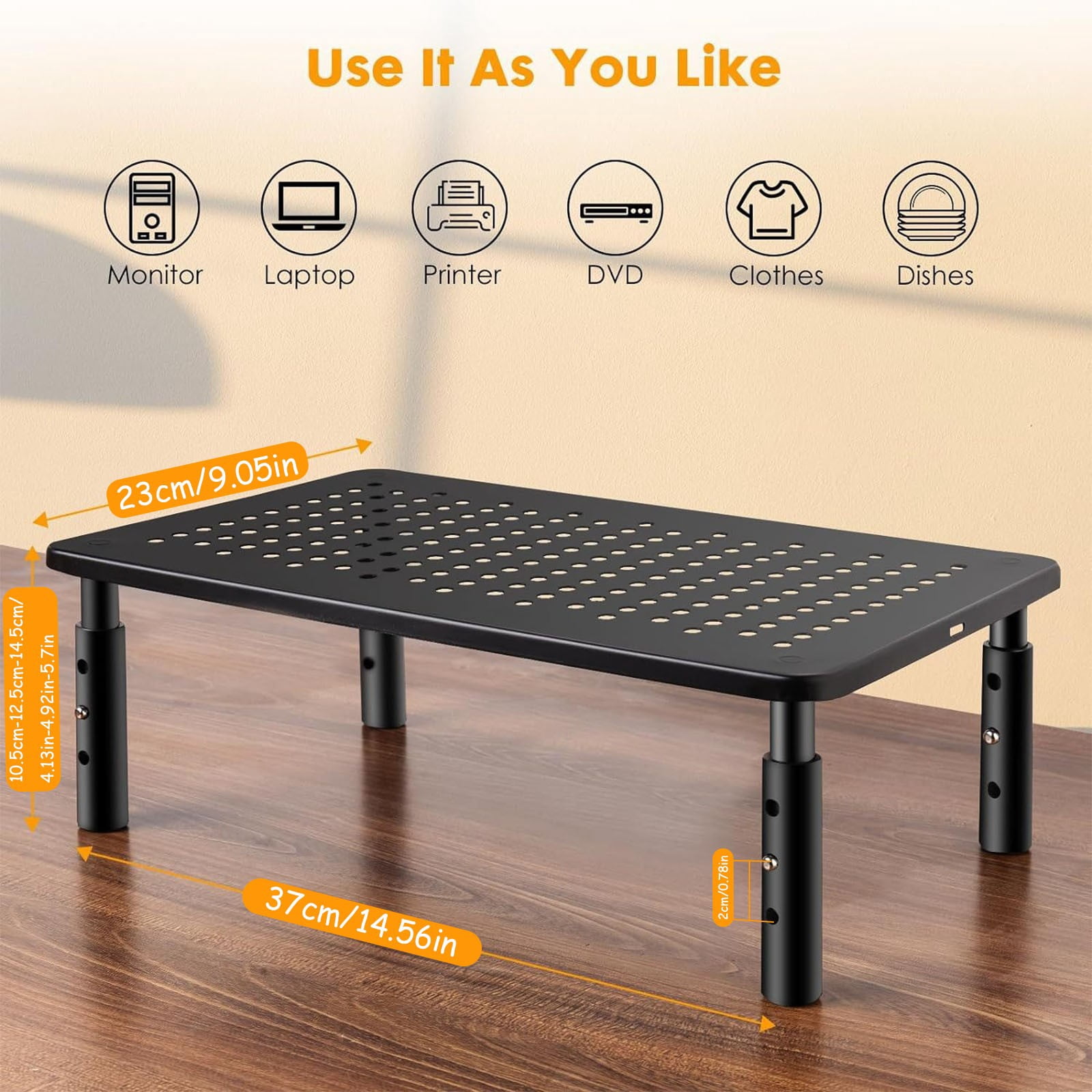 Monitor Stand Riser,CMYYNNA Computer Monitor Stand for Desk, Adjustable Laptop Riser, Desk Monitor Stand Underneath Storage for Office, Home, School Supplies (STT003), 1 Pack, Black