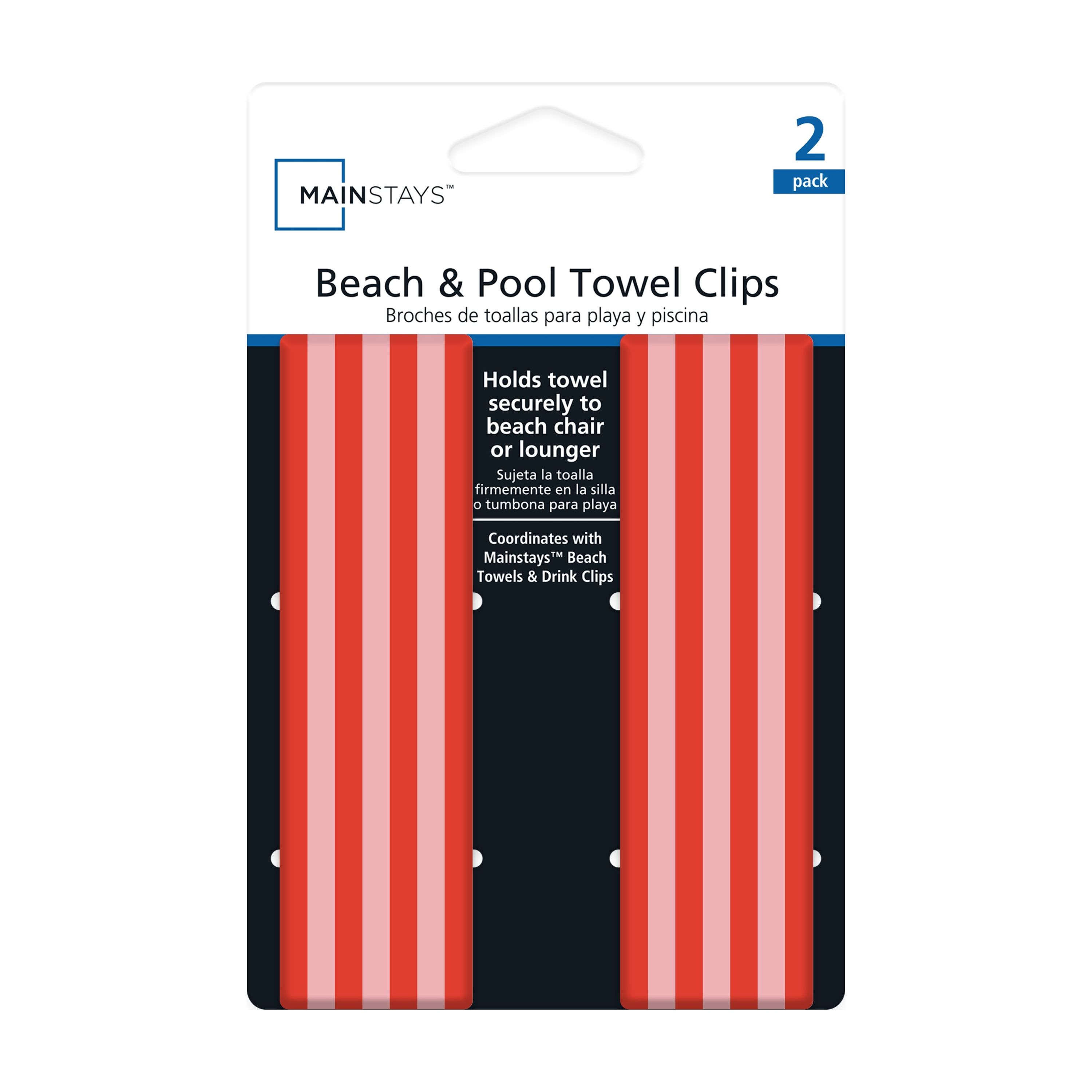 Mainstays Pink and Red Stripe Beach Towel Clips