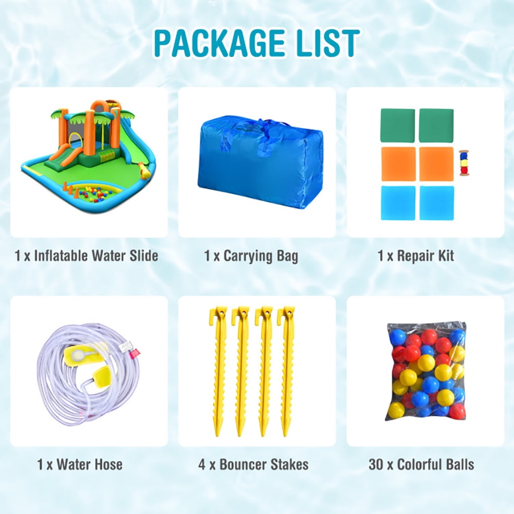 Aimee Lii Inflatable Water Slide Park with Upgraded Handrail without Blower, Bounce House Water Slide for Kids