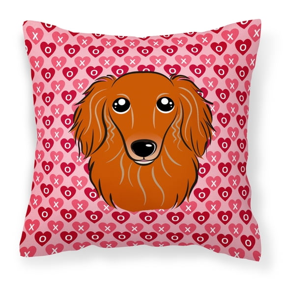 Carolines Treasures BB5284PW1414 Longhair Red Dachshund Fabric Decorative Pillow 14HX14W multicolor