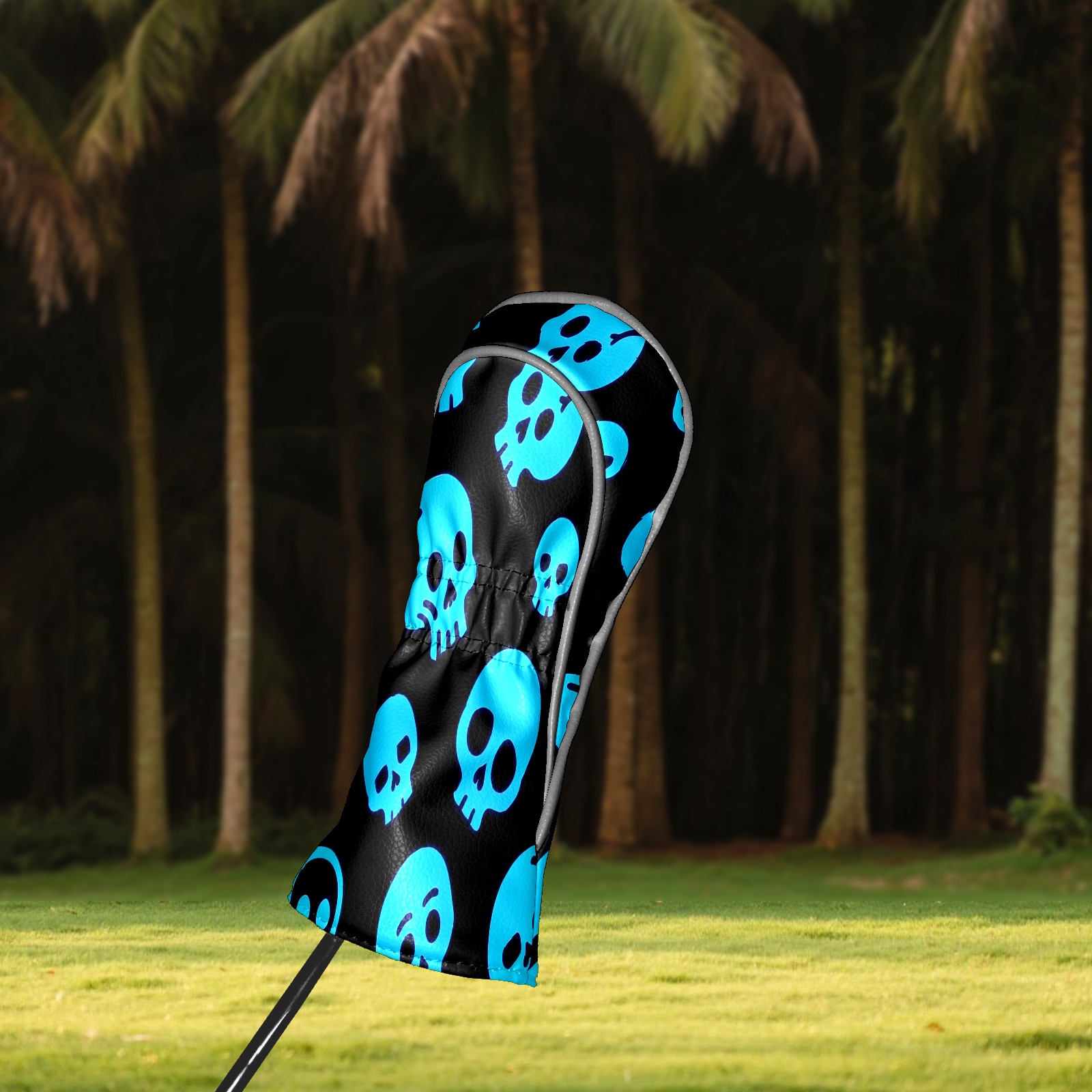 Golf Club Covers, Blue Skeleton Premium PU Leather Driver Hybrid Putter Head Covers with Velvet Lining, Waterproof Golf Gifts for Men Women