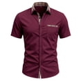 thumbnail image 6 of SAWOBUUN Men's Short Sleeve Button Down Shirt Plaid Casual Slim Fit Dress Shirt Summer Business Work Top with Chest Pocket, 6 of 9