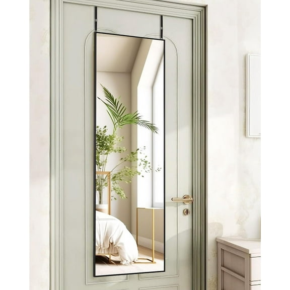 Anyrose 48"x14" Full Length Mirror Over The Door Mirror Wall Mounted, Black