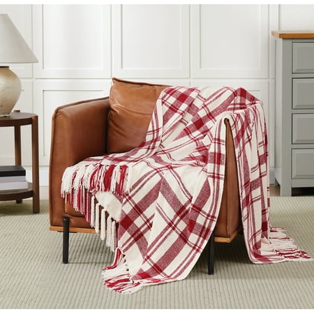 Truly Soft Plaid Chenille Red/Ivory 50x70 Throw