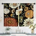 thumbnail image 2 of Boho Black Floral Flower Kitchen Curtains 27.5W x 39L Inch Botanical Bohemian Vintage Modern Blossom Spring Summer Rod Pocket Short Small Window Treatment Drapes Decor 2 Panels, 2 of 6
