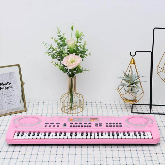 61-Key Electric Piano with Microphone Multifunctional Electronic Organ USB Digital Keyboard Kids Musical Instrument Learning Toy Pink