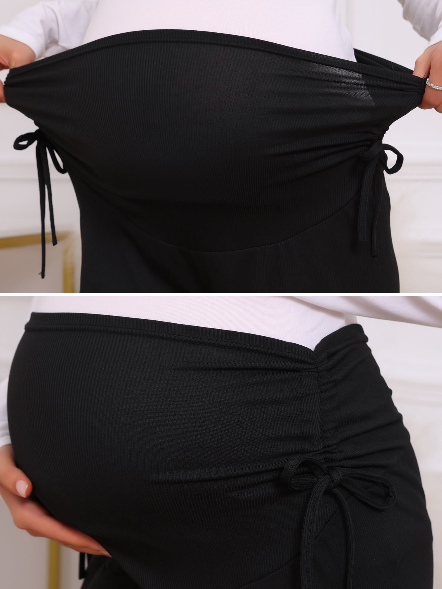 DARING DIVA Women's Maternity Palazzo Pants Over the Belly Wide Leg Trousers L Black