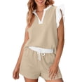 thumbnail image 2 of BUIGTTKLOP Womens 2 Piece Lounge Sets Summer Outfits V Neck Ruffle Cap Sleeve Tops and Shorts Vacation Matching Set, 2 of 6