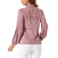 thumbnail image 3 of INSPIRAR CHIC Blusa de Encaje Floral de Cuello Alto con Mangas Abullonadas Transparentes en Gris Rosa, 3 of 6