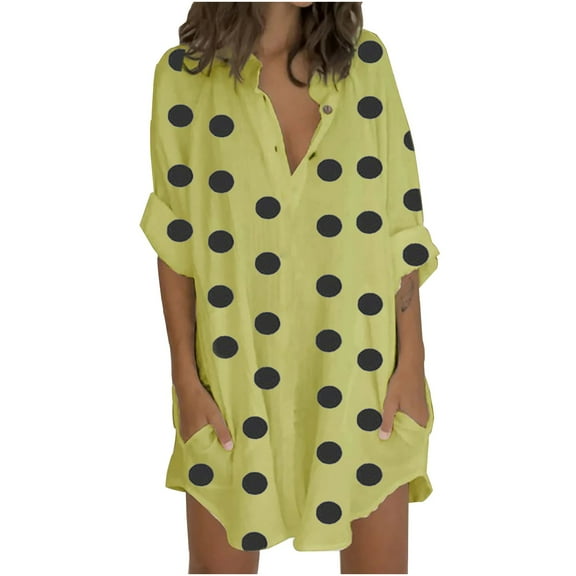 Ichuanyi Woman Dress clearance Women's Printing Loose Casual Fashion Long Sleeve Lace Buttons Shirt Dress