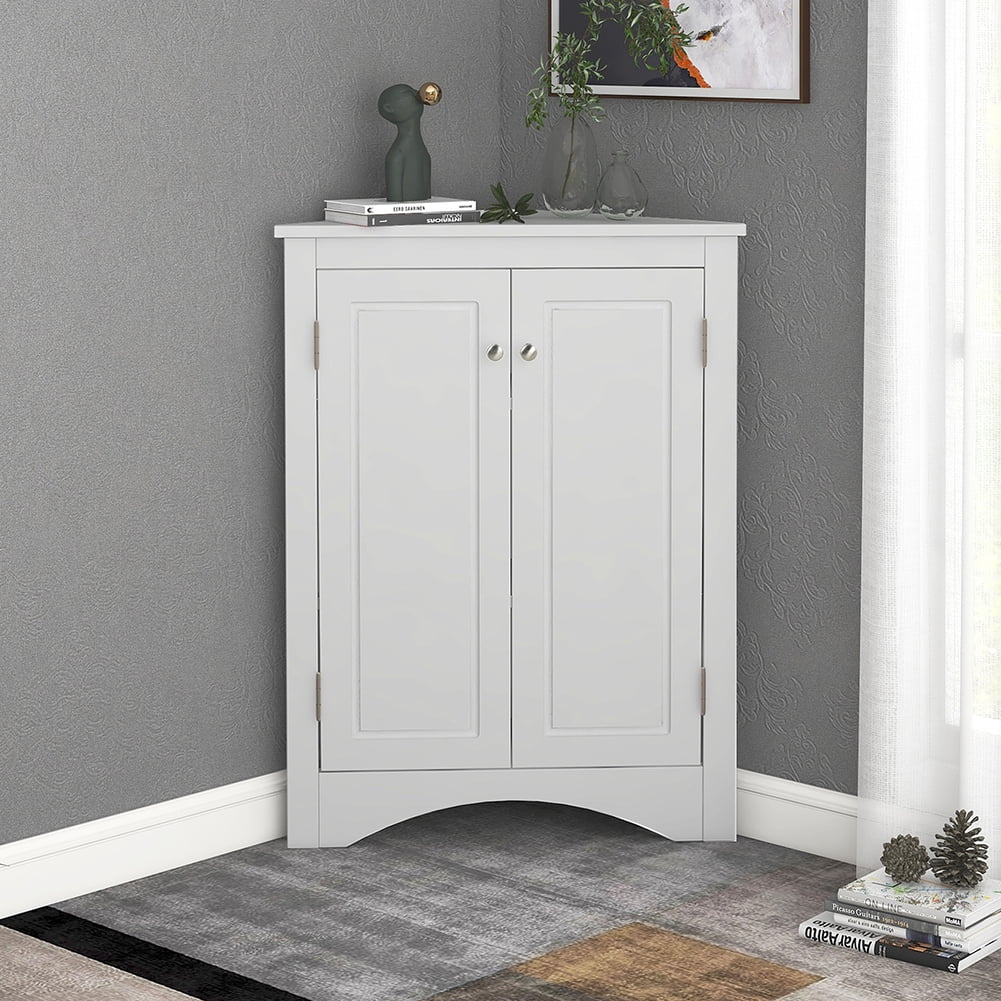 Kepooman Triangle Bathroom Floor Cabinet, Free Standing Wooden Storage Organizer with Adjustable Shelves, Multiple Tiers Storage Living Room Cabinet for Home, White Kepooman Triangle Bathroom Floor Cabinet, Free Standing Wooden Storage Organizer with Adjustable Shelves, Multiple Tiers Storage Living Room Cabinet for Home, White