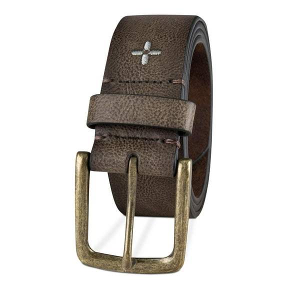 SUN STONE Mens Brown Embroidered Faux Leather Casual Belt M 34-36