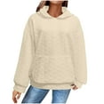thumbnail image 2 of Yteetum Hoodies for Women Solid Color Loose Jacquard Long Sleeve Sweatshirts Hooded Ladies Casual Fashion Lightweight Comfortable Long Sleeve Pullover Sweatshirt with Pockets Fall, 2 of 7