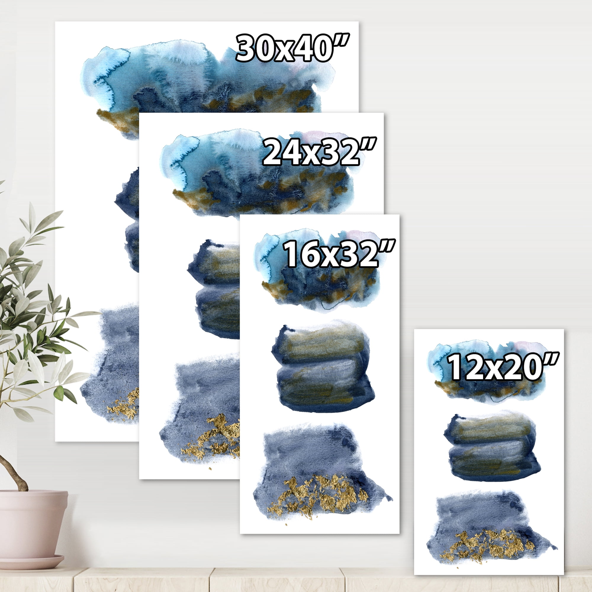 Designart ' Abstracts Clouds With Golden Touches ' Modern Canvas Wall Art Print
