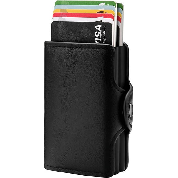 Credit Card Holders with RFID Blocking for Men Women, Slim Card Case Front Pocket Anti-theft-RFID Auto Pop up Travel Thin Wallets for Men, Black