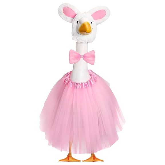 22 Inch Easter Bunny Costume for Spring Porch Goose Clothes with White Hat and Bowknot Skirt Set for Outdoor Patio Yard Art Decoration