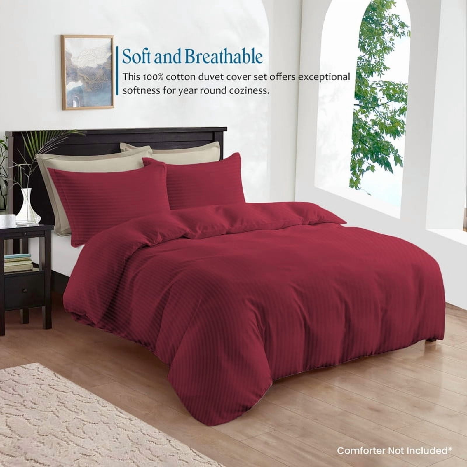 500 TC 100% Egyptian Cotton Premium Duvet Cover Zipper Closur Ultra Soft Durable and Fade Resistant Color Burgundy Stripe size Oversized King