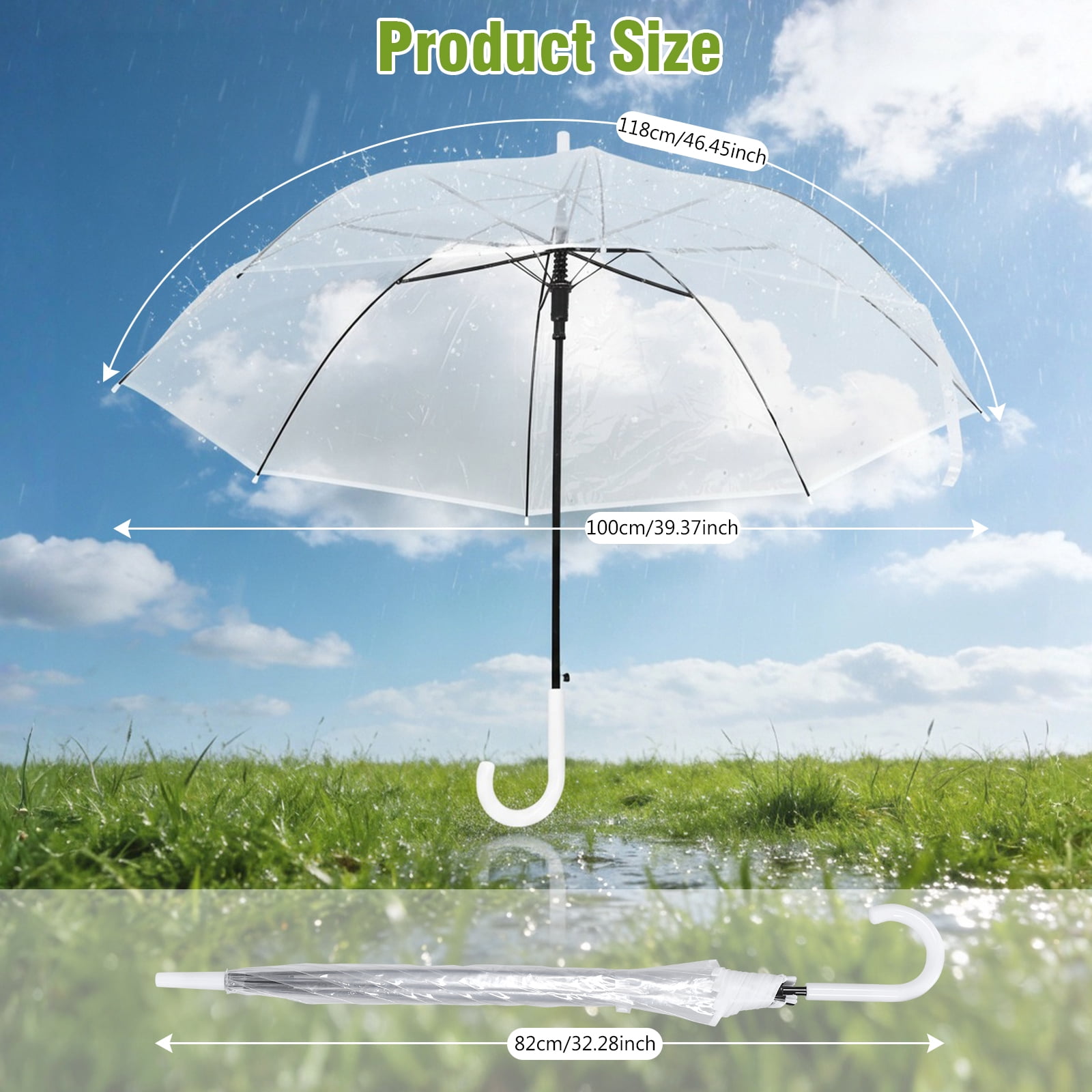Qiyester 32 Pack Bubble Umbrellas with Dome Canopy Windproof Lightweight J Hook Handle Travel Umbrella for Wedding Outdoor Commute