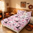 thumbnail image 3 of Homewish Halloween Spooky Animal Ghost Bed Sheets for Girls, Coquette Leopard Bow Full Size Sheets, Light Pink Black, 4 Pieces (1 Flat Sheet, 1 Fitted Sheet and 2 Pillowcases), 3 of 5