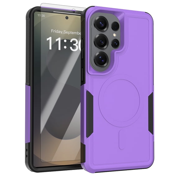 Dteck Magnetic Case with Tempered Glass Screen Protector for Samsung Galaxy S26 Ultra,Shockproof TPU PC Case Compatible with Mag Safe Back Cover for Samsung Galaxy S26 Ultra,Purple