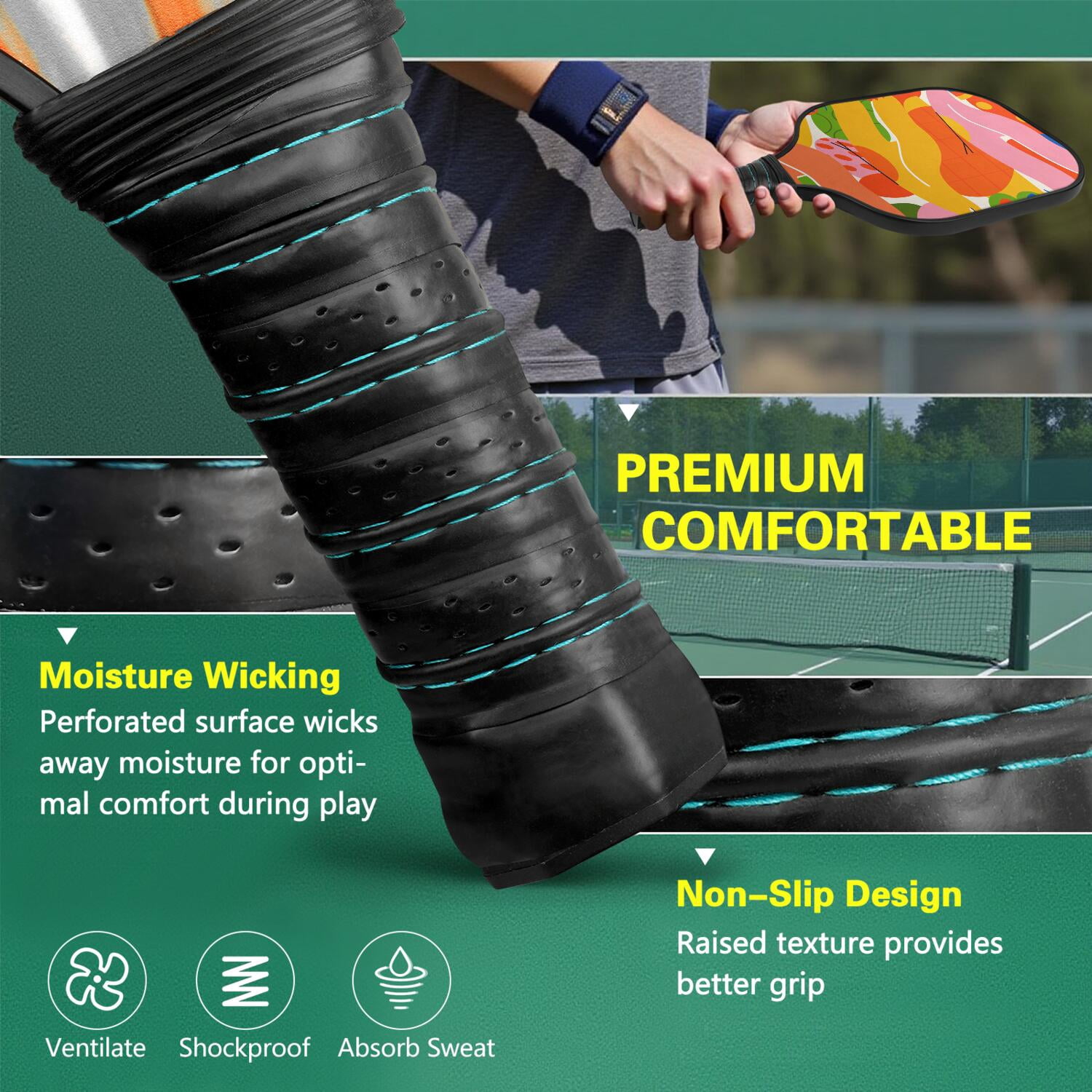 Pickleball Paddles Set Of 2, Fiberglass Surface, Tropical Jungle Print, 4 Balls & Bag
