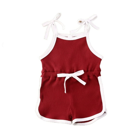 ITFABS Baby Girls Sleeveless Romper Ribbed Knit Solid Color Lace-up Jumpsuit