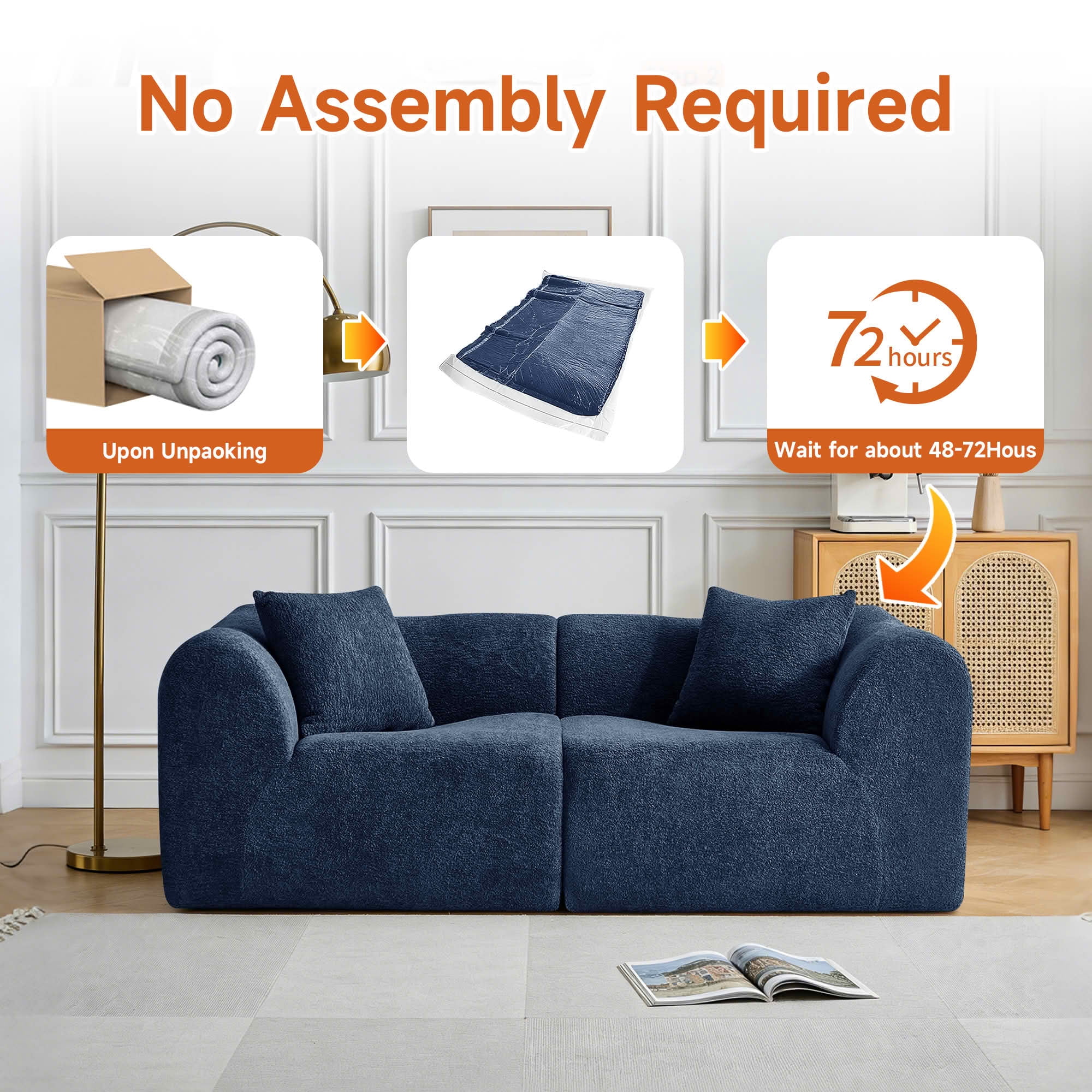 MAYEERTY Modern Velvet Loveseat Sofa with Throw Pillows Compact Space-Saving Couch