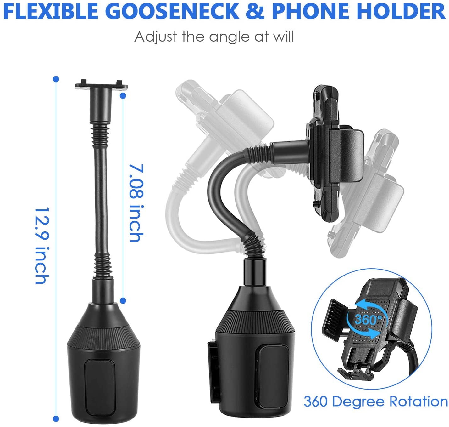 Phone Mount for Car, Car Phone Holder Mount Universal 360 Adjustable Cell phone Holder , Car Cup Holder for All Smartphones