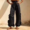 thumbnail image 6 of Mifsaly Womens Casual Pants Elastic Waist Drawstring Wide Leg Trousers Ruffle Trim Lightweight Breathable Summer Vacation Lounge Everyday Clothes with Pockets Black,XXL, 6 of 8