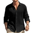 thumbnail image 2 of IROINNID Plain Long Sleeve Shirts for Men Casual Solid Color Button Down Shirt Top Shirt ,Black, 2 of 7